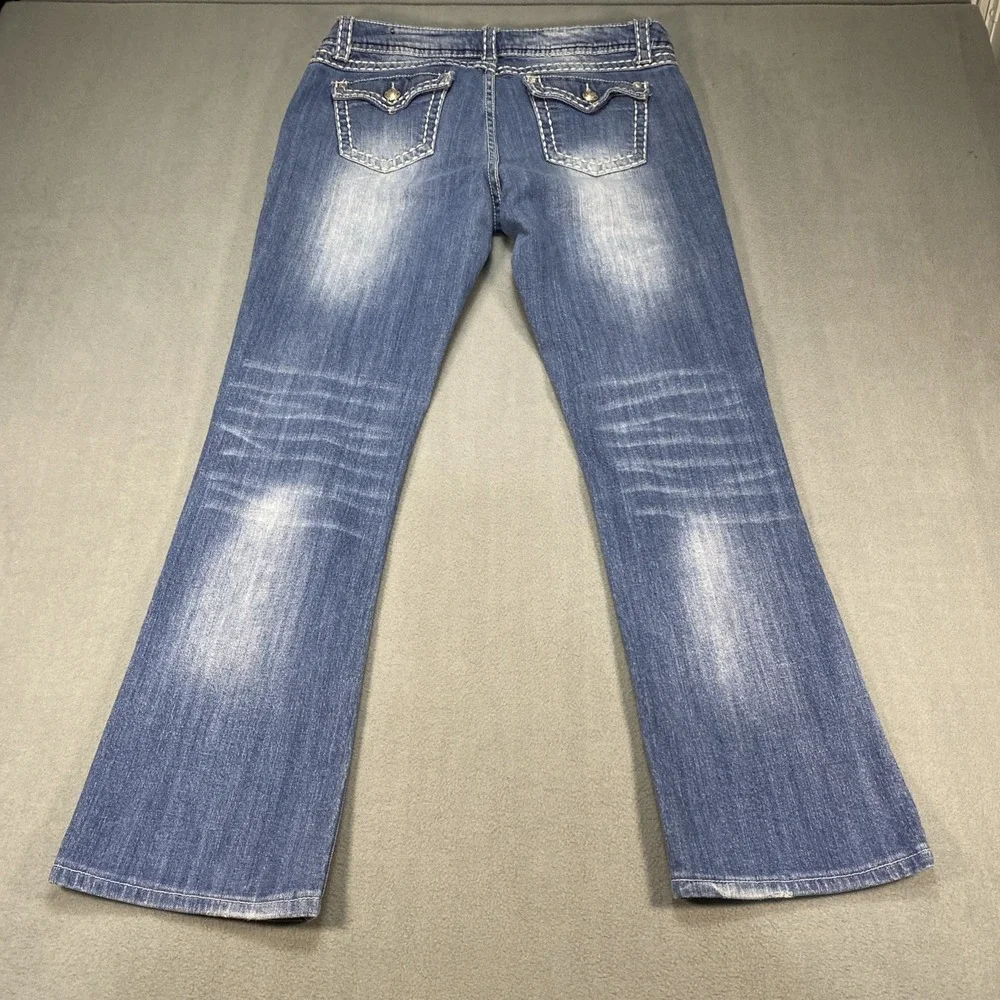 Suko Womens Jeans 10 Whiskered Blue Embroidered Straight Leg Style 02315388TJ